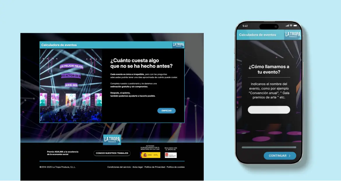 Desarrollo web WordPress para la calculadora de eventos de La Tropa Produce